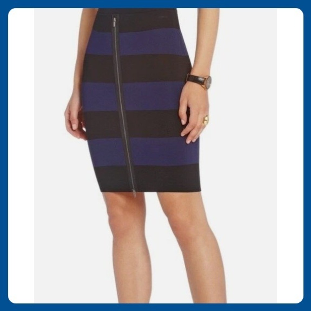BCBGMAXAZRIA Black & Blue Striped Pencil Skirt Women's Career Elegant - Picture 2 of 6